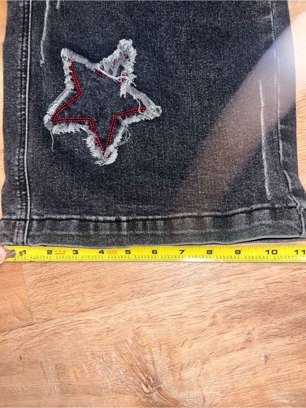 Hot Topic Black Washed Star Patch Wide-Leg Jeans - Picture 2 of 5